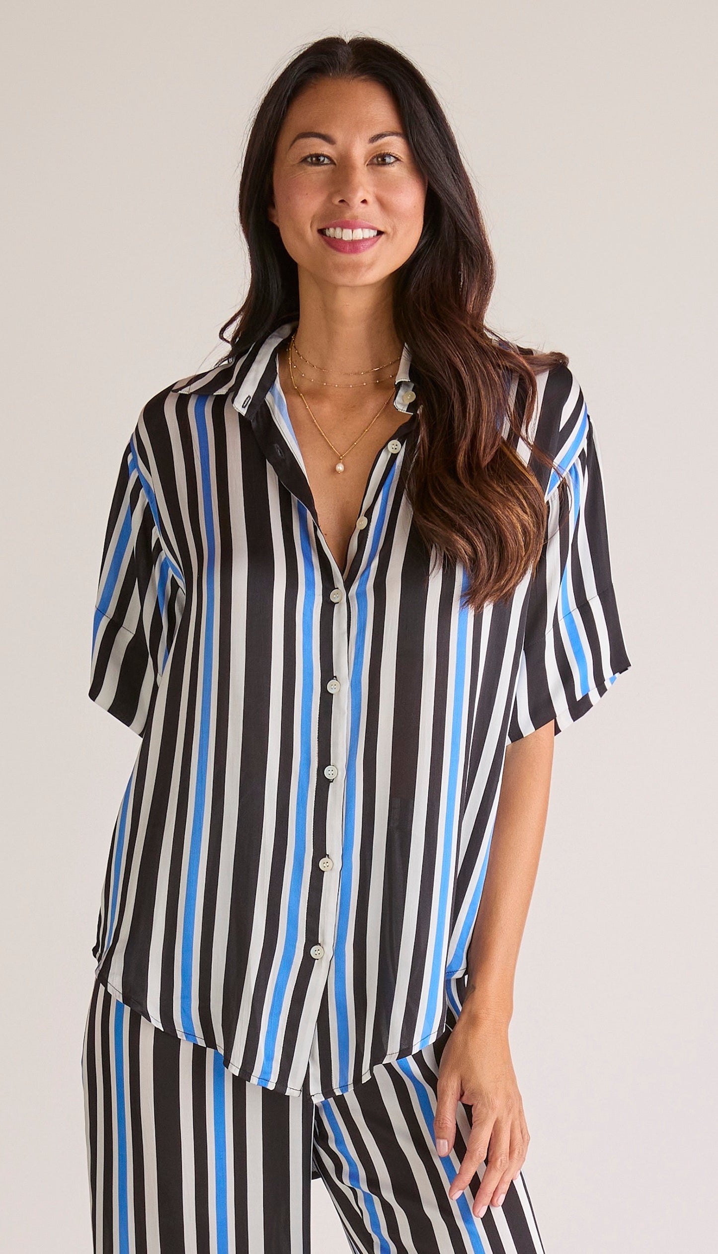 Solune Boyfriend Shirt — relaxed satin boyfriend shirt