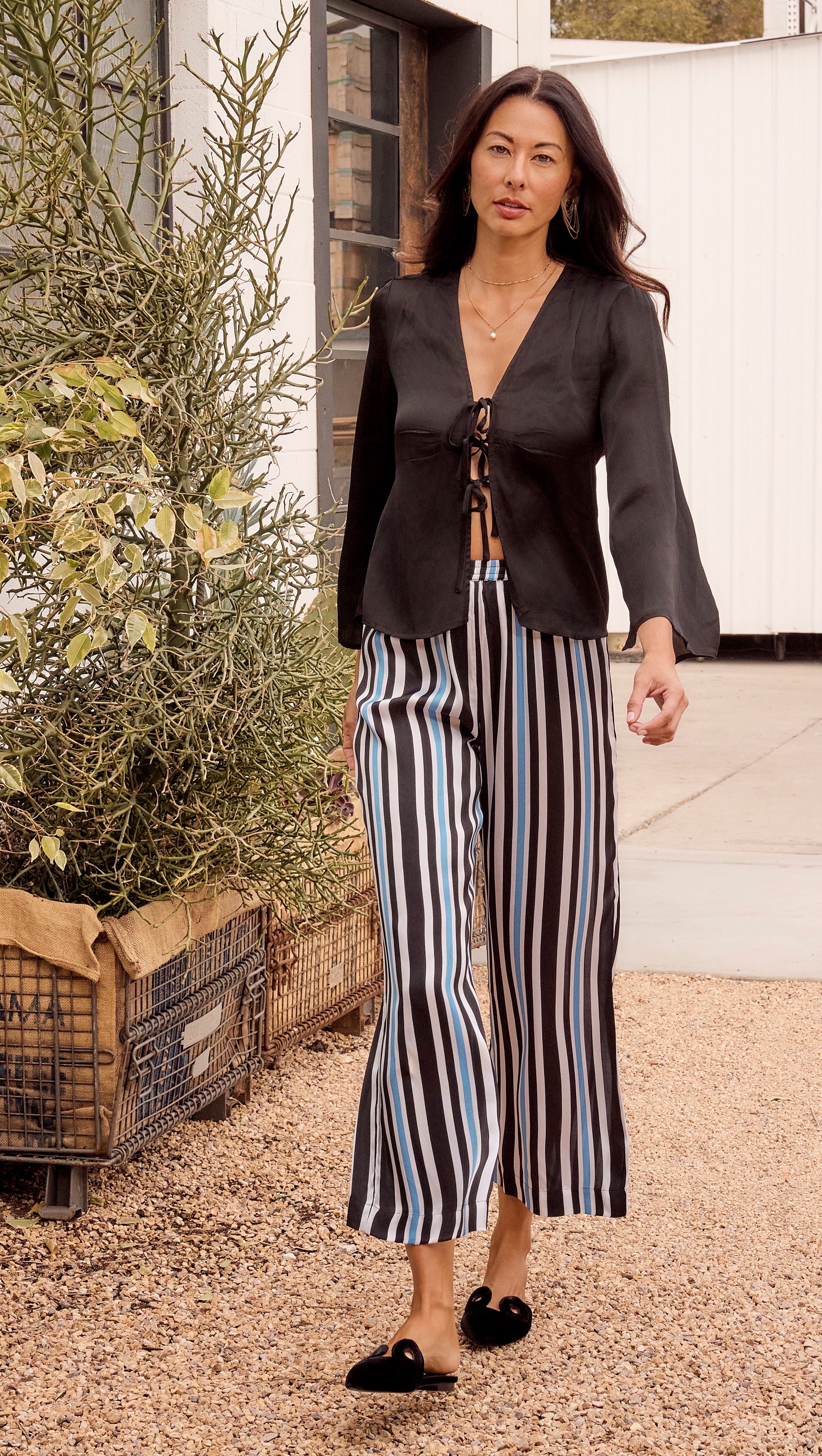The Solune Muse Top Black — Y2K satin lace-up going-out top in black with kimono sleeves